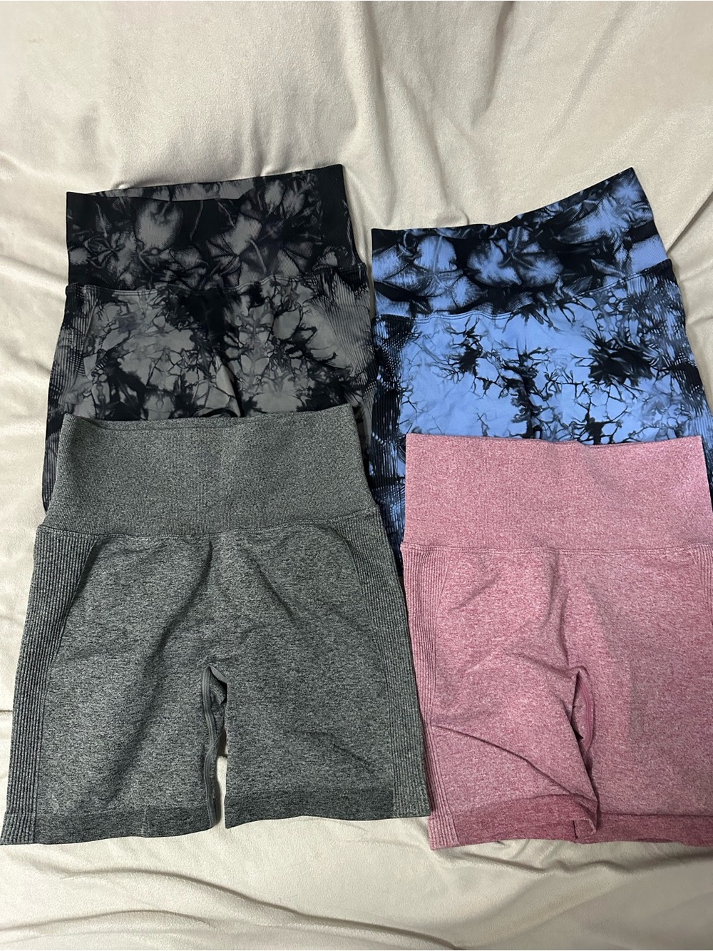 4-Pack High-Waist Seamless Workout Shorts - Black, Blue, Gray, Pink